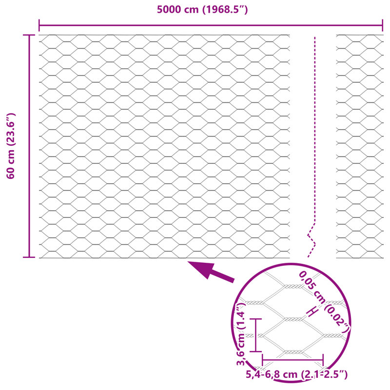 Vidaxl Hexagon Fence Galvanised Steel, 60cm H x 5000cm W, Silver