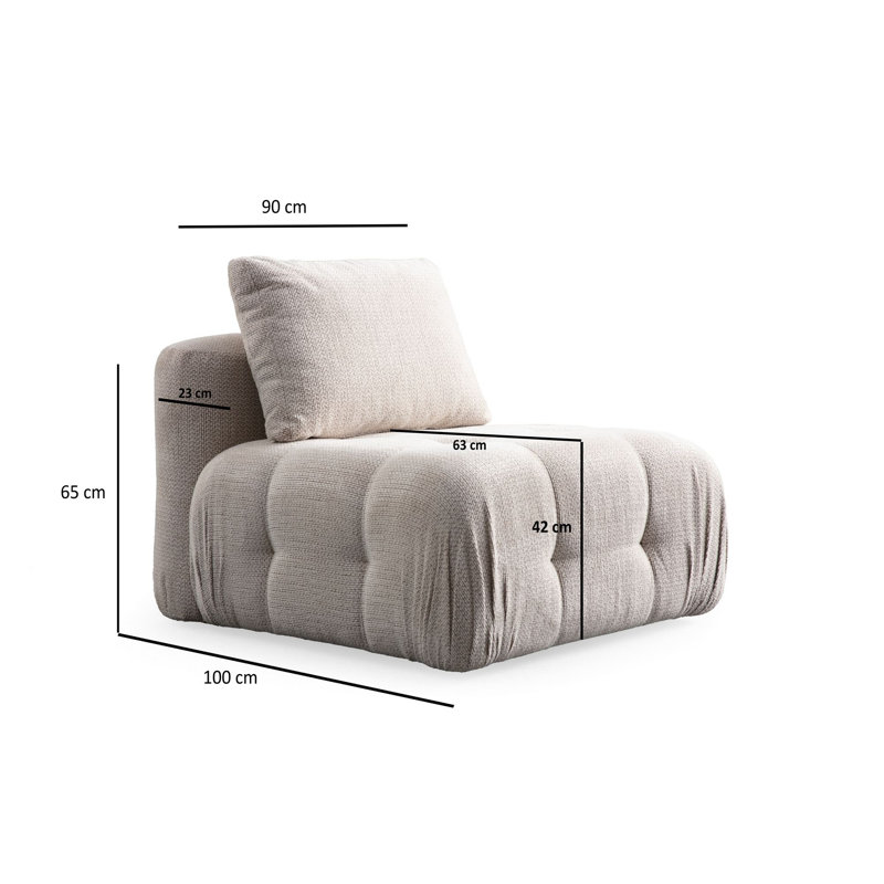 Canapé moderne 1 place, tissu beige, 35,4 x 39,4 x 25,6 pouces | Structure et panneau en bois d'hêtre robuste, revêtement 100% polyester | Comprend un coussin de dossier doux (19,7 po x 19,7 po) | Parfait pour les salons, design élégant et confortable
