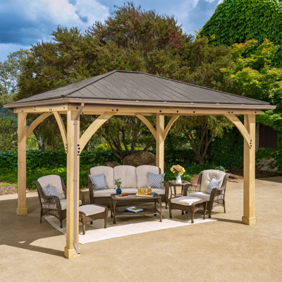 12' x 14' Meridian Gazebo Rain Gutter Kit Durable PVC Construction with Dual Downspouts