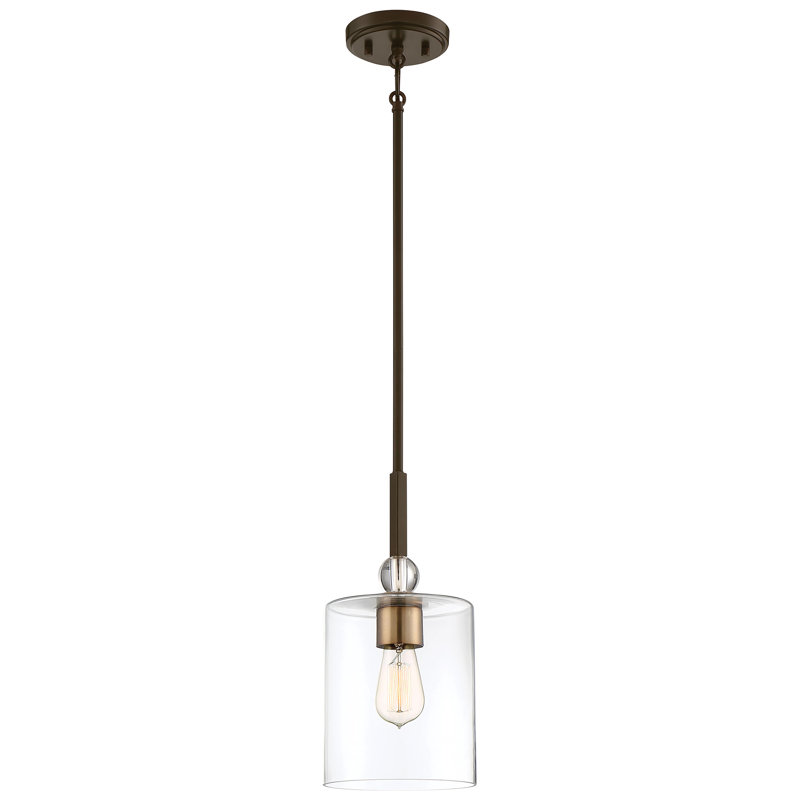 Ivy Bronx Friedman Clear Glass Pendant Light, Bronze, 14.5" H x 7" W x 7" D