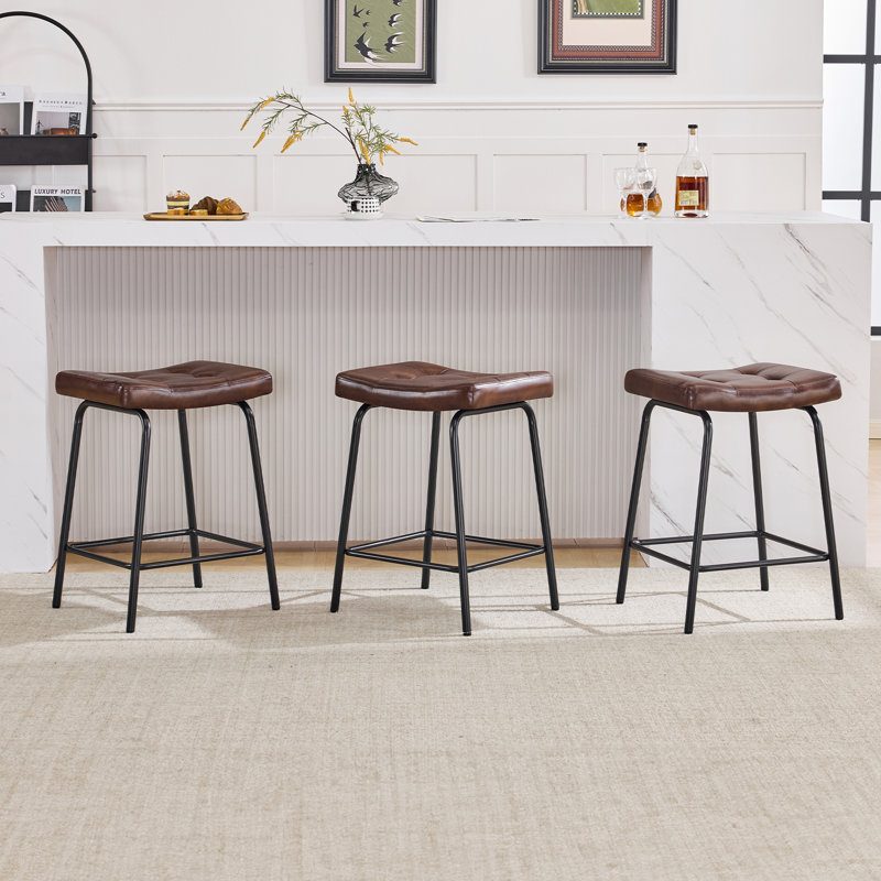 Ensemble de 12 tabourets de comptoir touffetés en similicuir, brun foncé, Marron foncé, 12