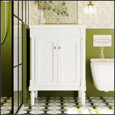 Meuble-lavabo moderne de 24 pouces avec lavabo supérieur et rangement à 2 niveaux, pour organiser les essentiels et rehausser l'esthétique