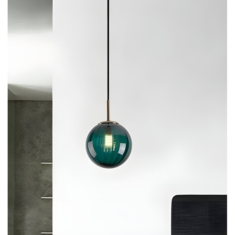 Modern Indoor Pendant Light – Ribbed Globe Glass Shade Ceiling Light for Kitchen, Green