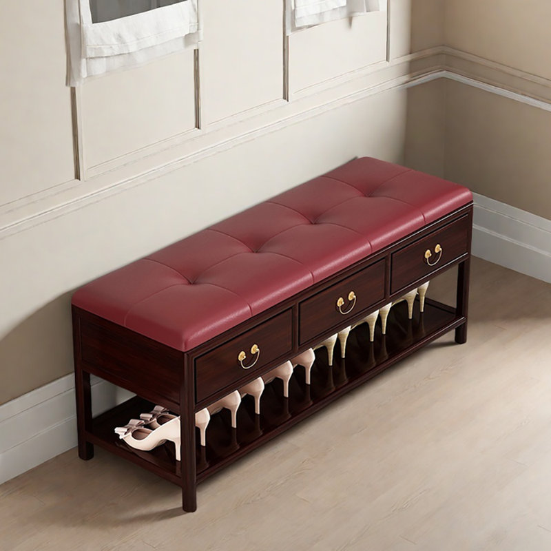 47.2in Retro style Shoe Storage Bench, Red/Red Wood