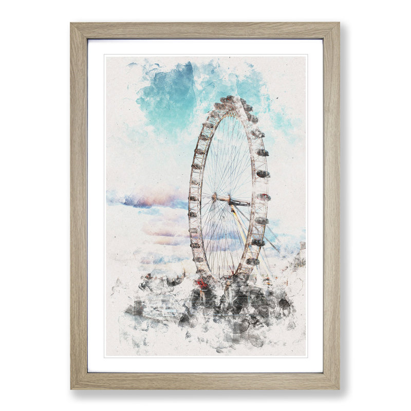The London Eye - Framed Print, 33cm H x 24cm W x 2cm D, Oak Framed