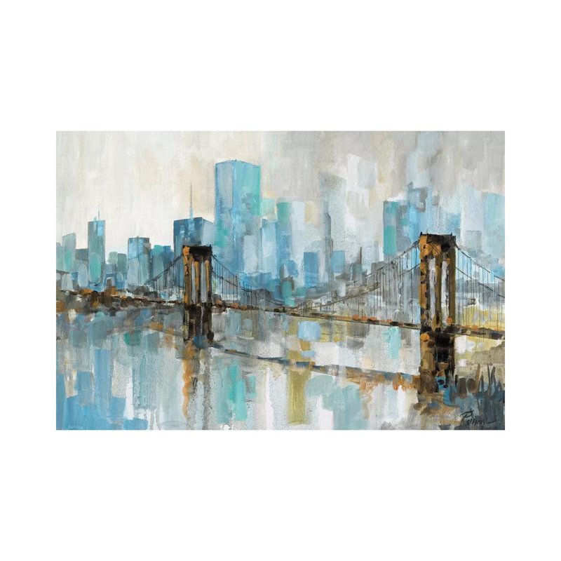 Teal City Shadows by Ruane Manning - Wrapped Canvas Gallery-Wrapped Canvas Giclée, 20.32 cm H x 30.48 cm W