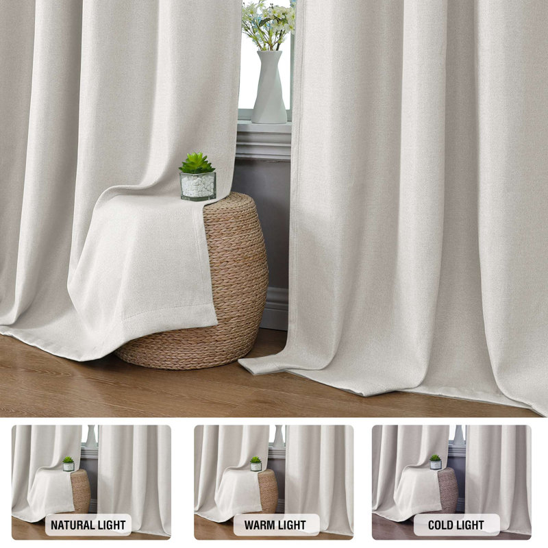 90% Blackout Linen Curtains Long for Bedroom/Living Room Thermal Insulated Grommet Curtain Drapes Primitive Textured Burlap Effect Window Drapes 1 Panel