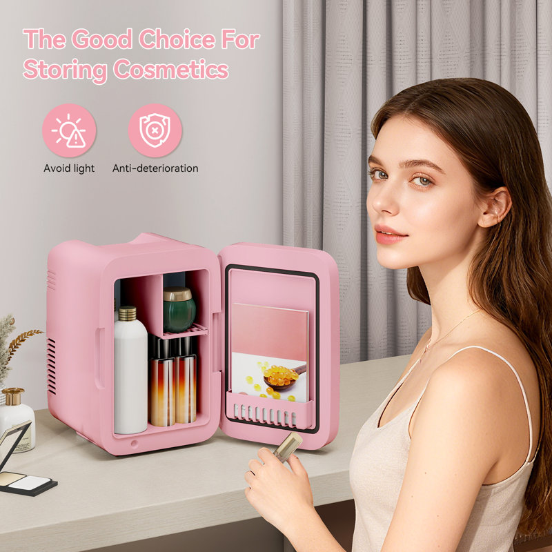 PULUOMIS Mini Fridge 10m³ L Mini Fridge with Freezer, 4L, Pink