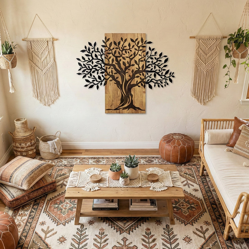 Wooden & Metal Decorative Tree Wall Decor