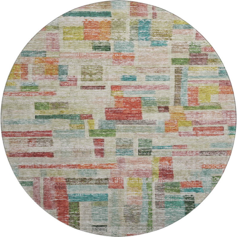 Premium Machine Washable Katelyn AMF1090 Stripes Rug, Round 8'