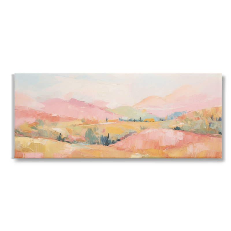 Conception abstraite d'art abstrait sur toile, "Tranquility Hills" par Gina Kelly, H 17 po x l 40 po