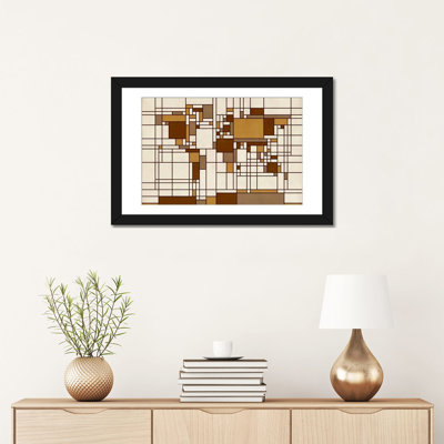 World Map Abstract Mondrian Style Graphic Art on Canvas
