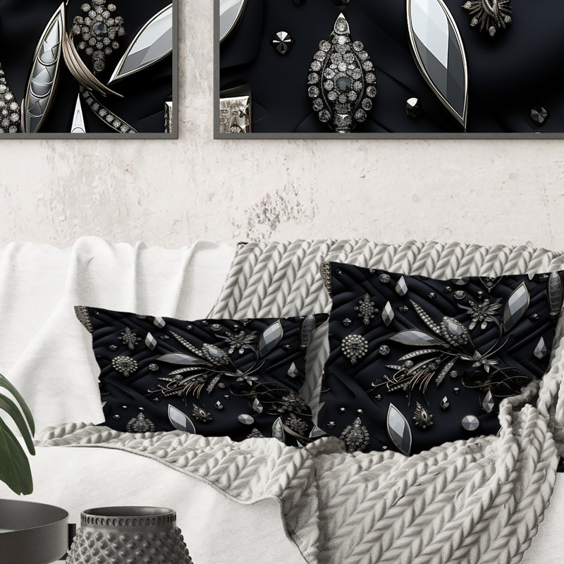 Hollywood Glamour Diamond en noir et blanc - Coussin décoratif abstrait Coral Reef multicolore azur - Coussin décoratif