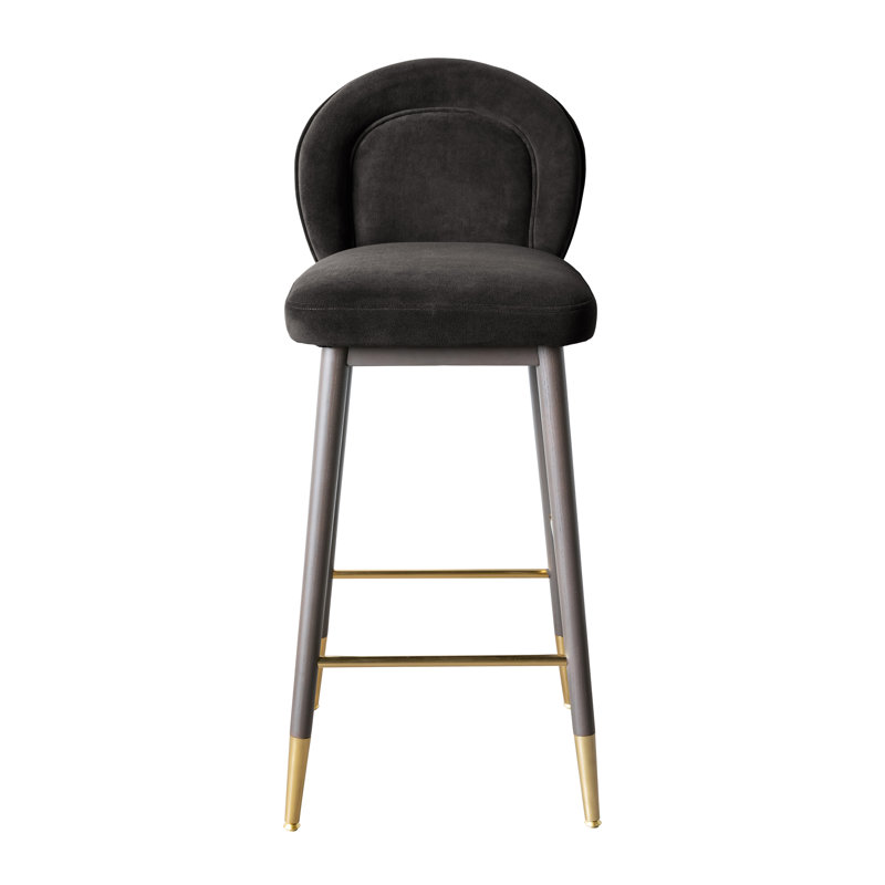 Lowther Hailey Velvet Counter Stool, Charcoal, Bar Stool (30.3" Seat Height), Cream Velvet/Brown Frame