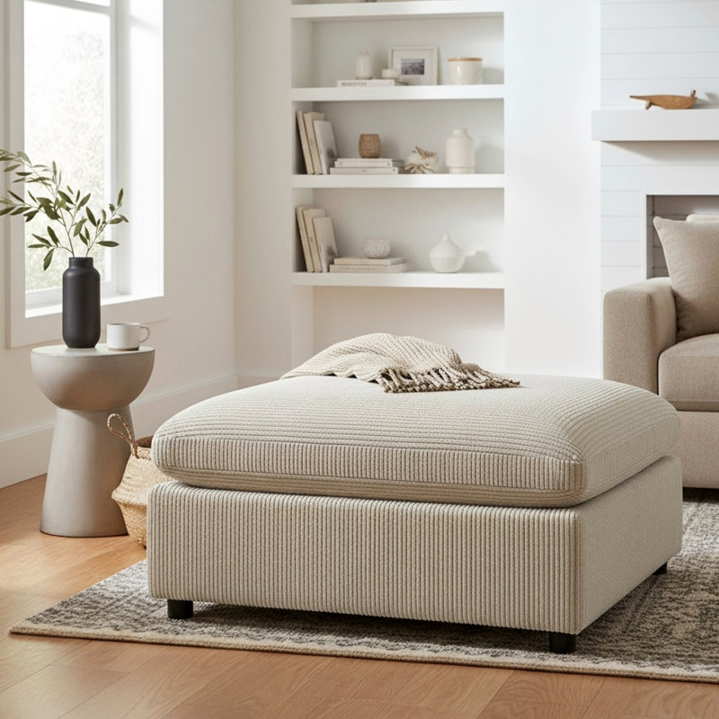 Beige Corduroy Ottoman
