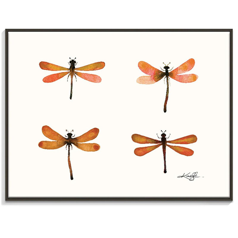 Four Dragonflies 6 by Kathy Morton Stanion - Painting on Canvas, 41cm H x 51cm W, Black Floater Framed
