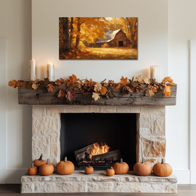 Toile d'automne, art mural - citrouille et grange, peinture murale d'automne