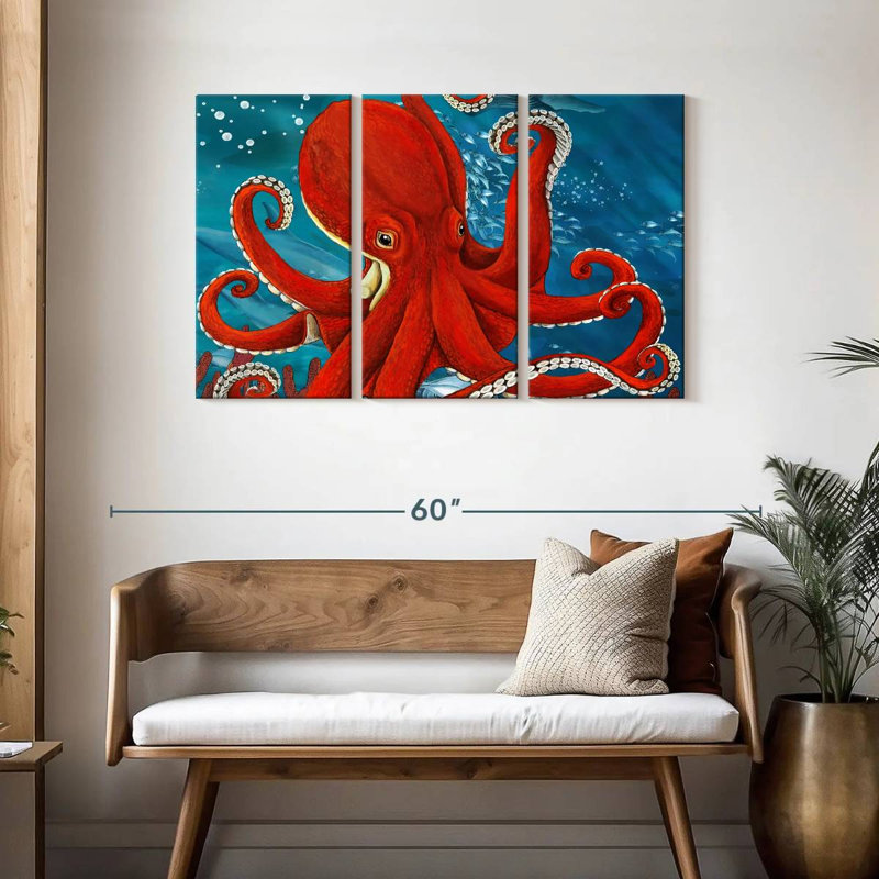 Brampt Vibrant Red Octopus, 28" H x 45" W