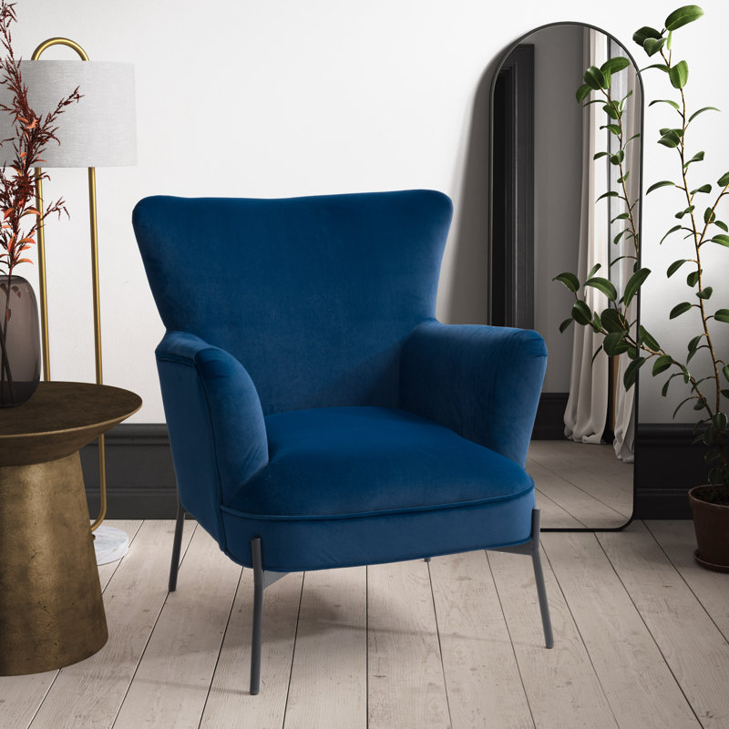 Fauteuil à oreilles Archuleta, Velours bleu