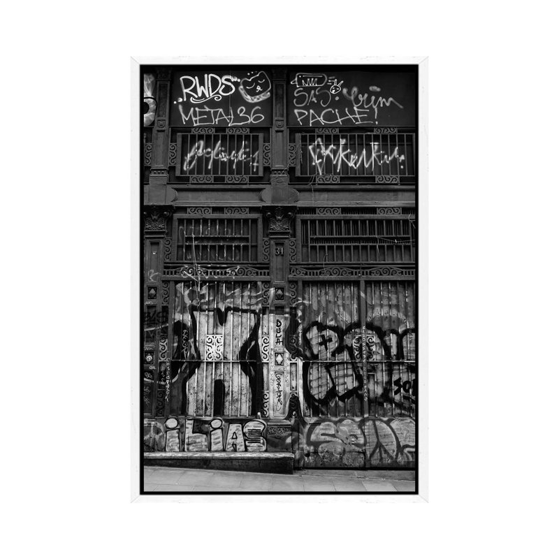 Barcelona Graffiti by Bethany Young - Print on Canvas, 152.4cm H x 101.6cm W x 3.81cm D, White Framed