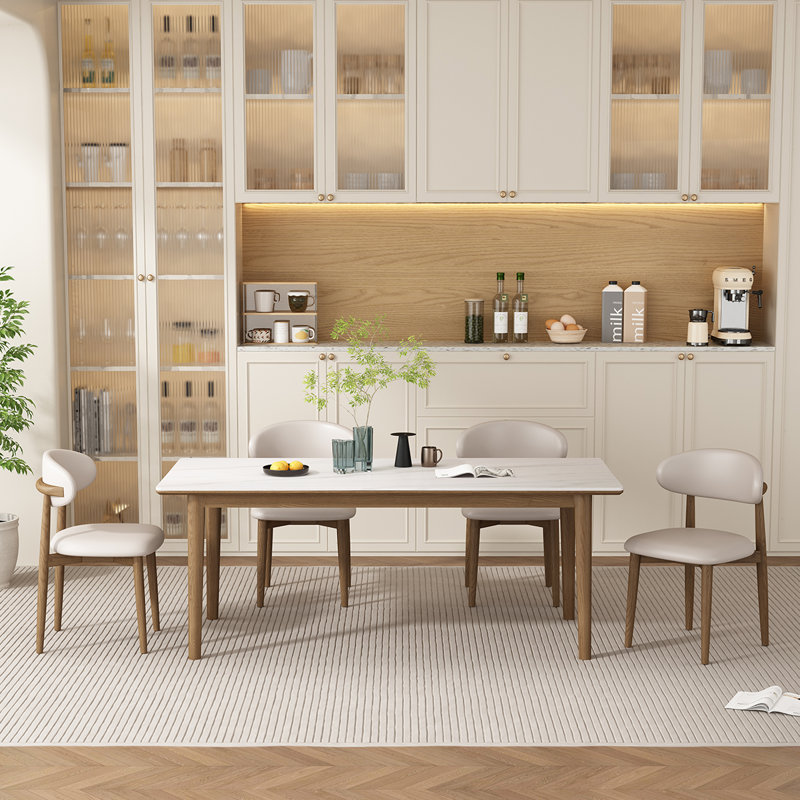Stone Top Solid Wood Base Dining Table, 29.53”H x 55.12”L x 31.5”W