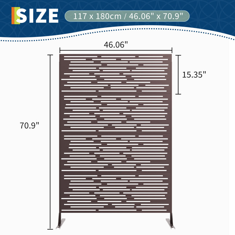 Freestanding Metal Garden Privacy Screen 180 x 117 cm, Rust-Resistant Decorative Outdoor Divider Trellis Fence for Patio, Balcony, Backyard, Pool, Hot Tub & Indoor Room, Black