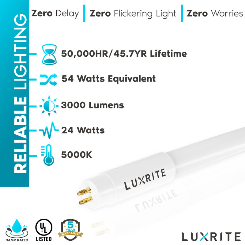 24 W (équivalent à 54 watts) ampoule DEL T5 à intensité non variable, 5000 K