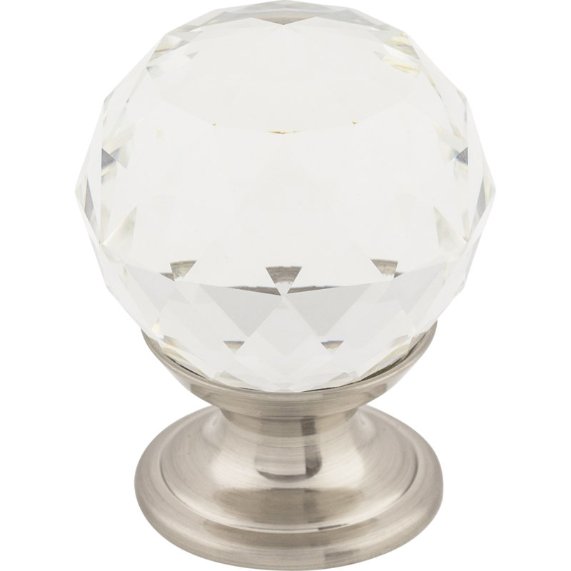 Wine Crystal 1 1/8" Diameter Round Knob, Clear, Brushed Satin Nickel