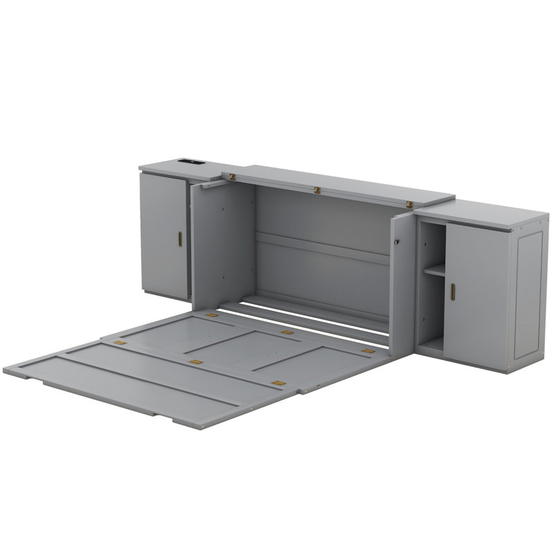Murphy Bed With Shelves, Gray, Queen