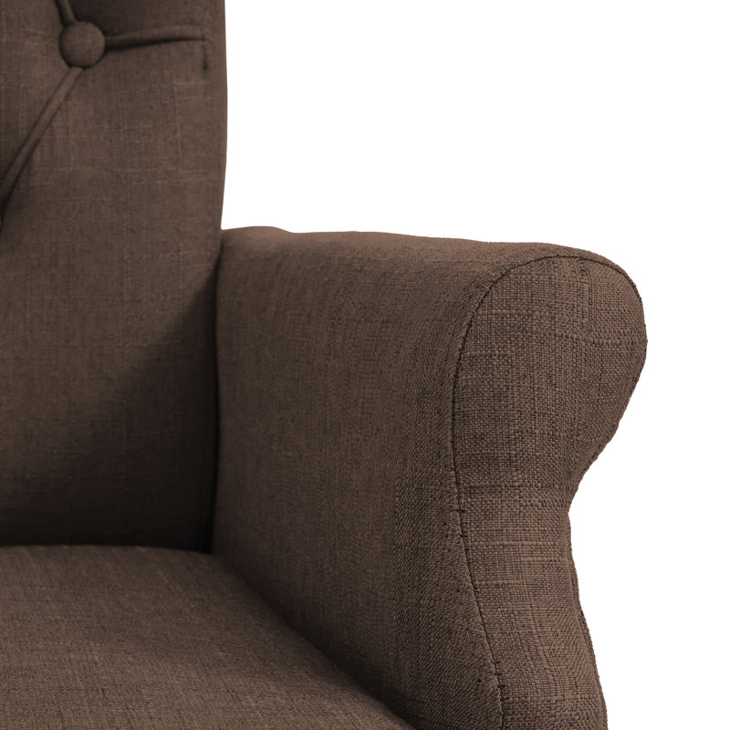 Chaise de salle à manger rembourrée avec accoudoirs en tissu Amdad, Brun, Naturel, Lin