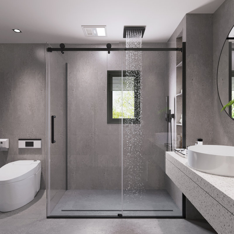 Cabine de douche rectangulaire sans cadre l 59 po x P 31,25 po x H 75 po, Noir mat