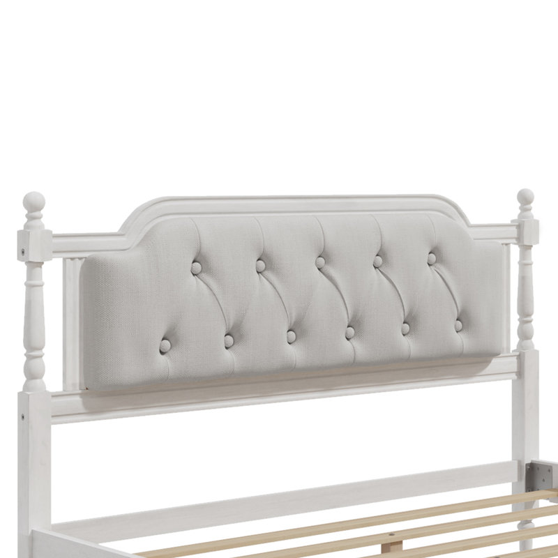 Tête de lit capitonnée French Country, Blanc antique, Lit double