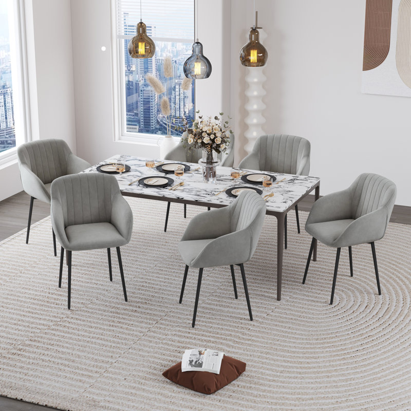 Ohio Upholstered Dining Chair, Velvet Light Grey, 6