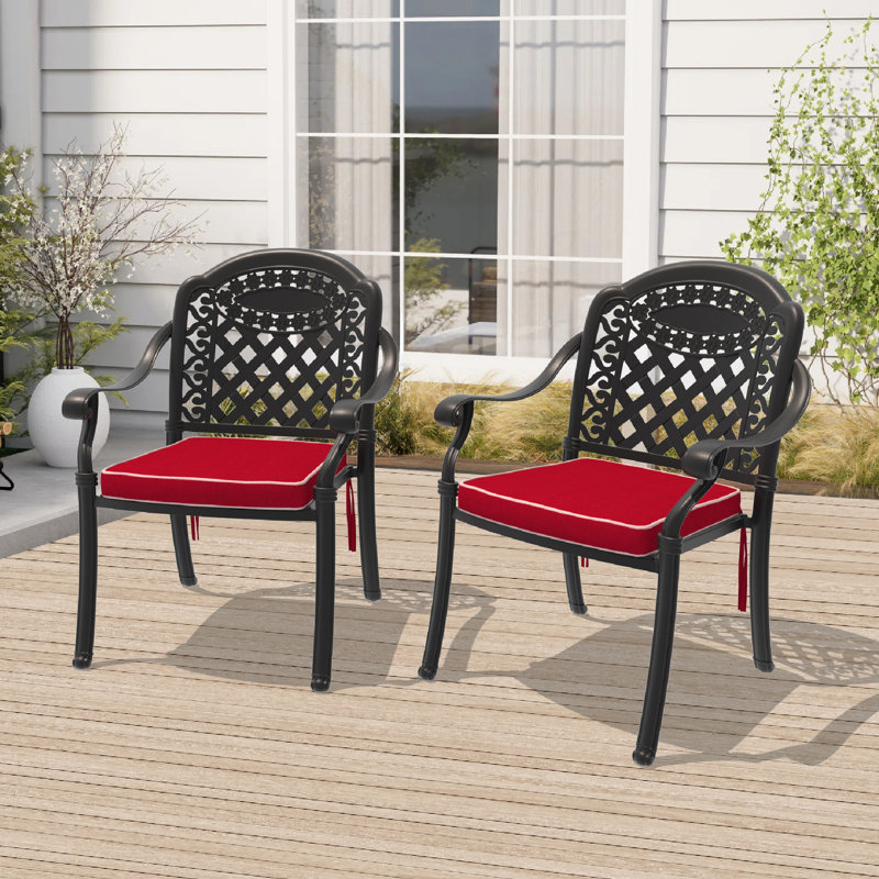  Ensemble repas de patio avec table ronde Akiesha, coussins rouges inclus, P 16,54 po x l 25,98 po x H 35,83 po, 2