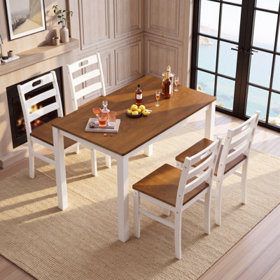 5-Piece Kitchen Dining Table Sets, Space-Saving Solid Wood Kitchen Dining Sets with 4 Slat Back Chairs