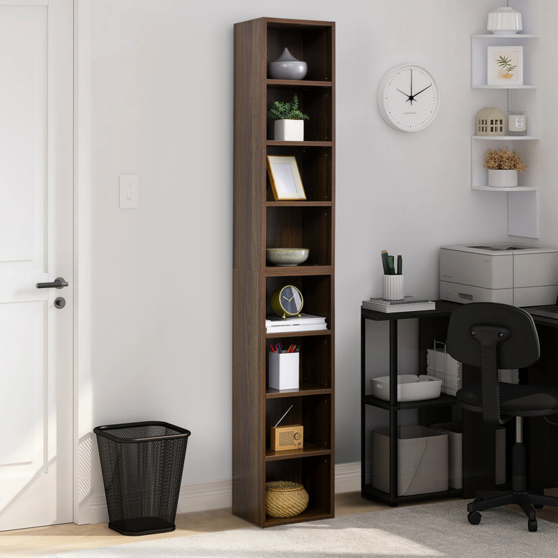 Bibliothèque étroite H 71 "à 8 étages avec tablettes réglables, Blanc
