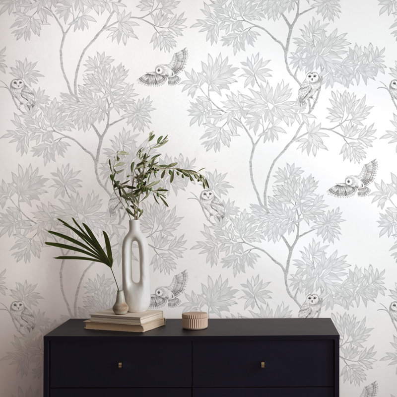 Shanieka Floral Metallic Wallpaper Double Roll, Snow White