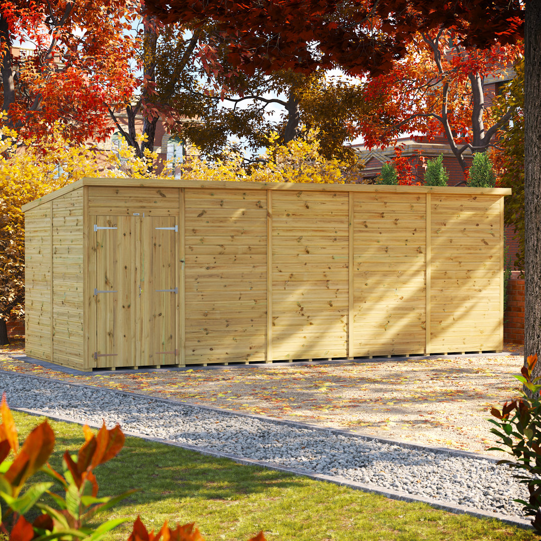 Powersheds 20 x 8ft Premium Pressure Treated Timber Windowless Garden Shed Pent Double Doors