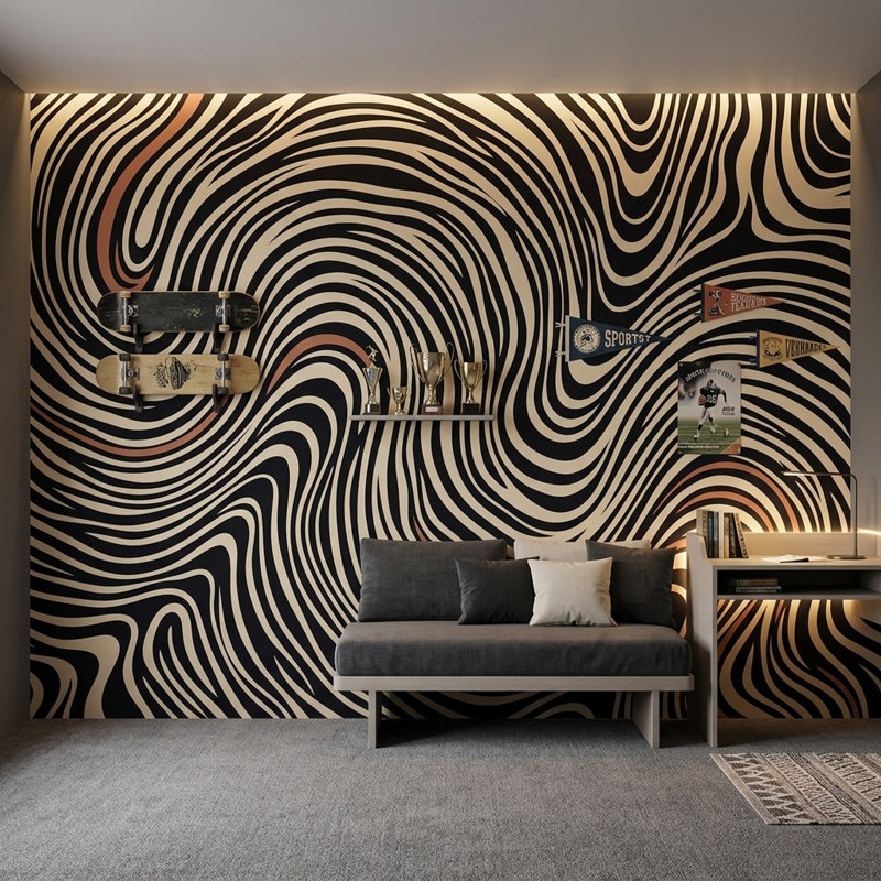 Adhésif décoratif Op Art Wavy Stripes, Texturé non collé, 200 po x 120 po