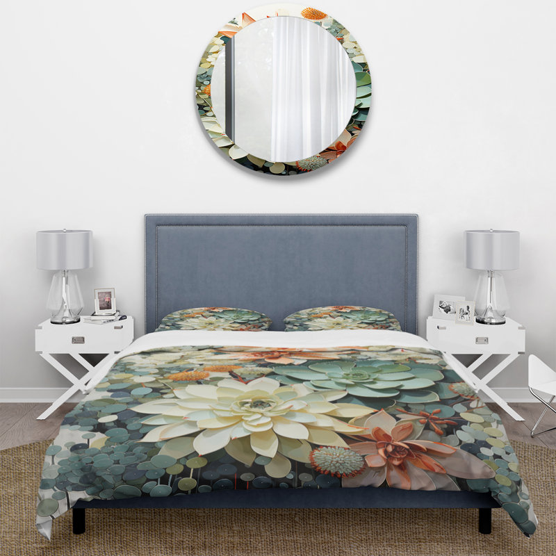Ensemble de housse de couette en microfibre / polyester vert et blanc, Housse de couette simple + taie décorative standa