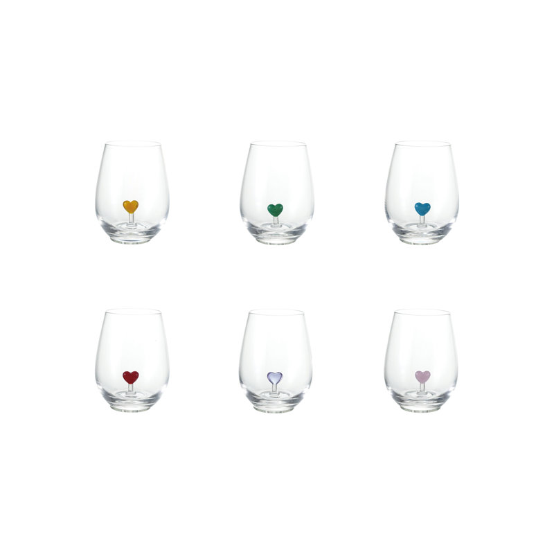Hand-Blown Stemless Wine Glasses With Heart Inside