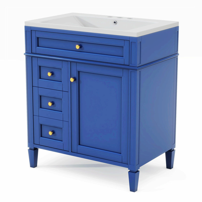 Rangement de salle de bain en panneau de fibres à densité moyenne, Bleu