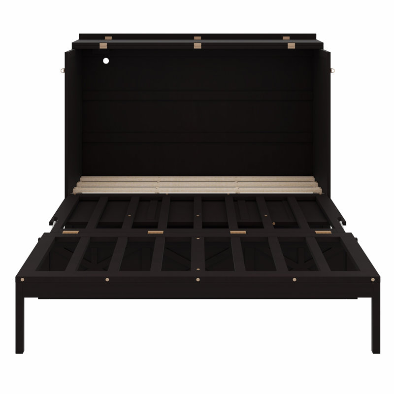 Lit escamotable pratique avec tiroir et port USB, Grand lit, Espresso