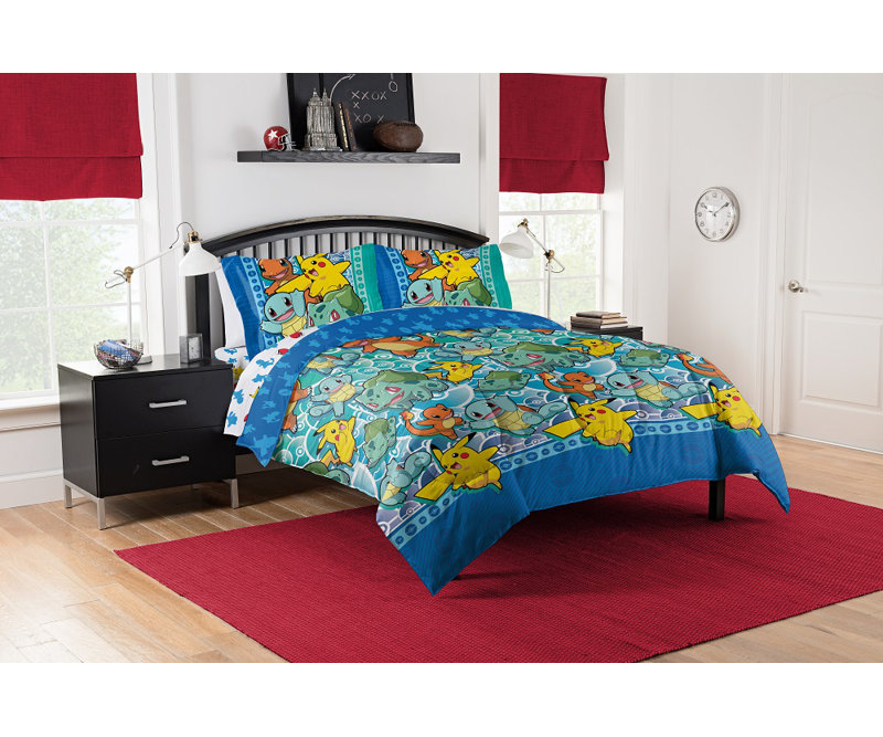 Full Blue Polyester Pokemon Bed in a Bag Set