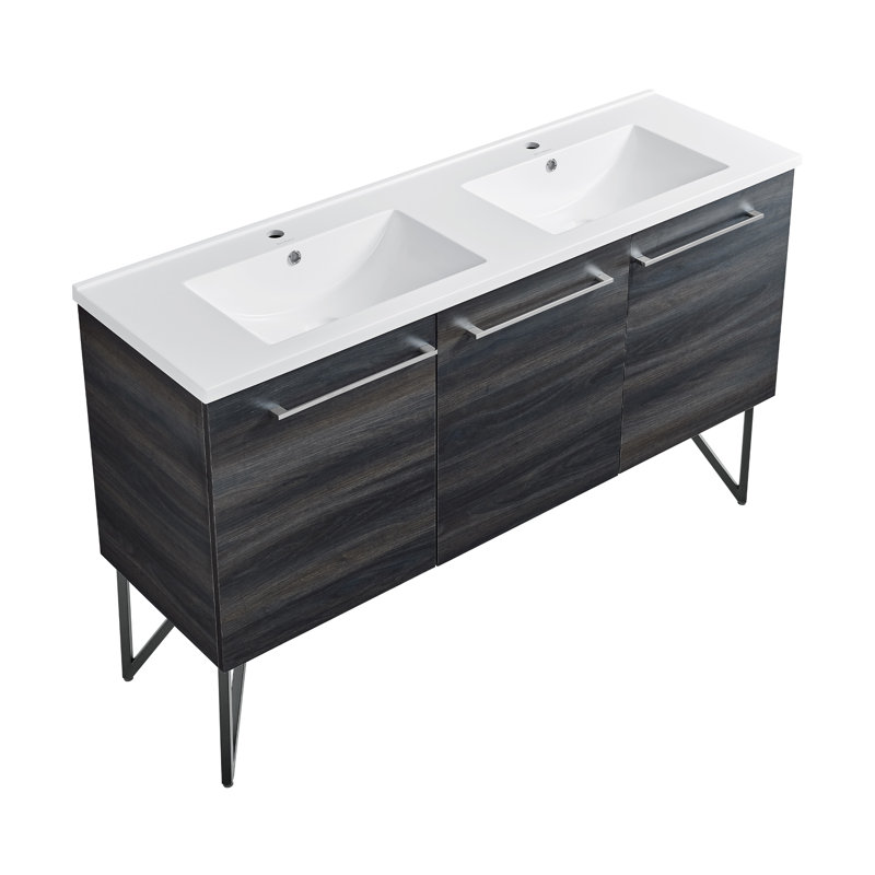 Ensemble de meuble-lavabo double 60 po, 2 portes, 1 tiroir et 1 tiroir Annécy, Noir, Simple
