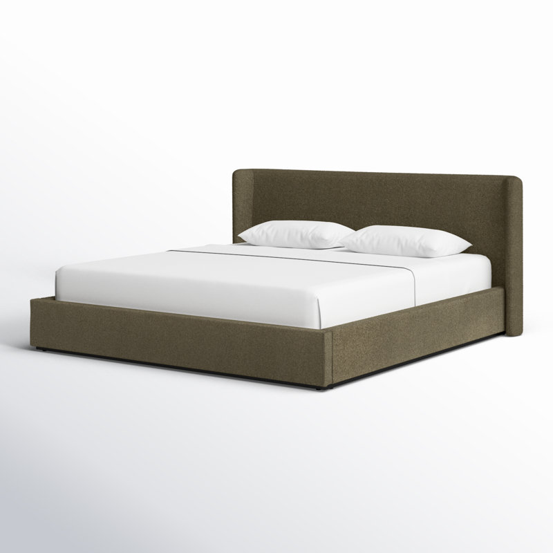 Tobias Upholstered Platform Bed, Olive, East King, King, Olive Green