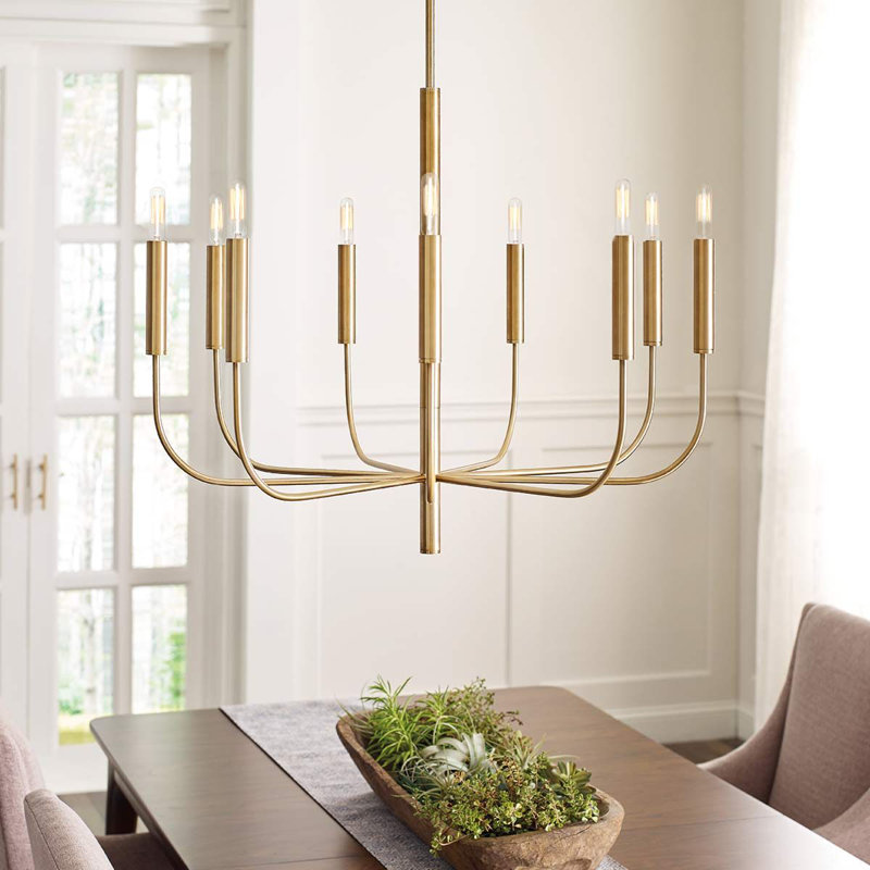 Reign 9 - Light Candle Style Chandelier, Burnished Brass
