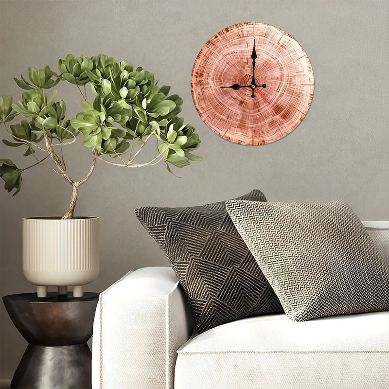 Horloge murale ronde en bois 10 po, mouvement à quartz silencieux, imprimé UV, à piles, Or rose