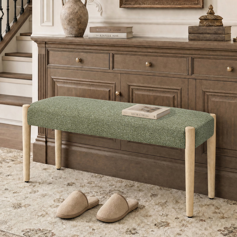 42'' W Modern Upholstered chenille Bench, Green/Light Brown
