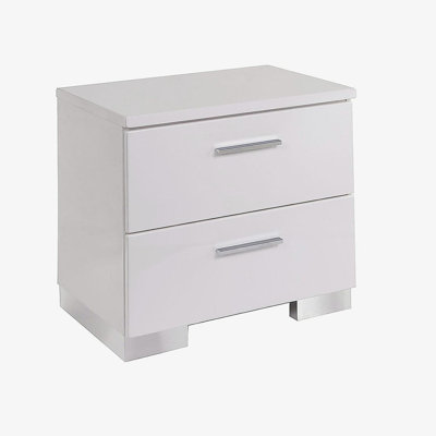2 Drawers Nightstand with Chrome Legs, White